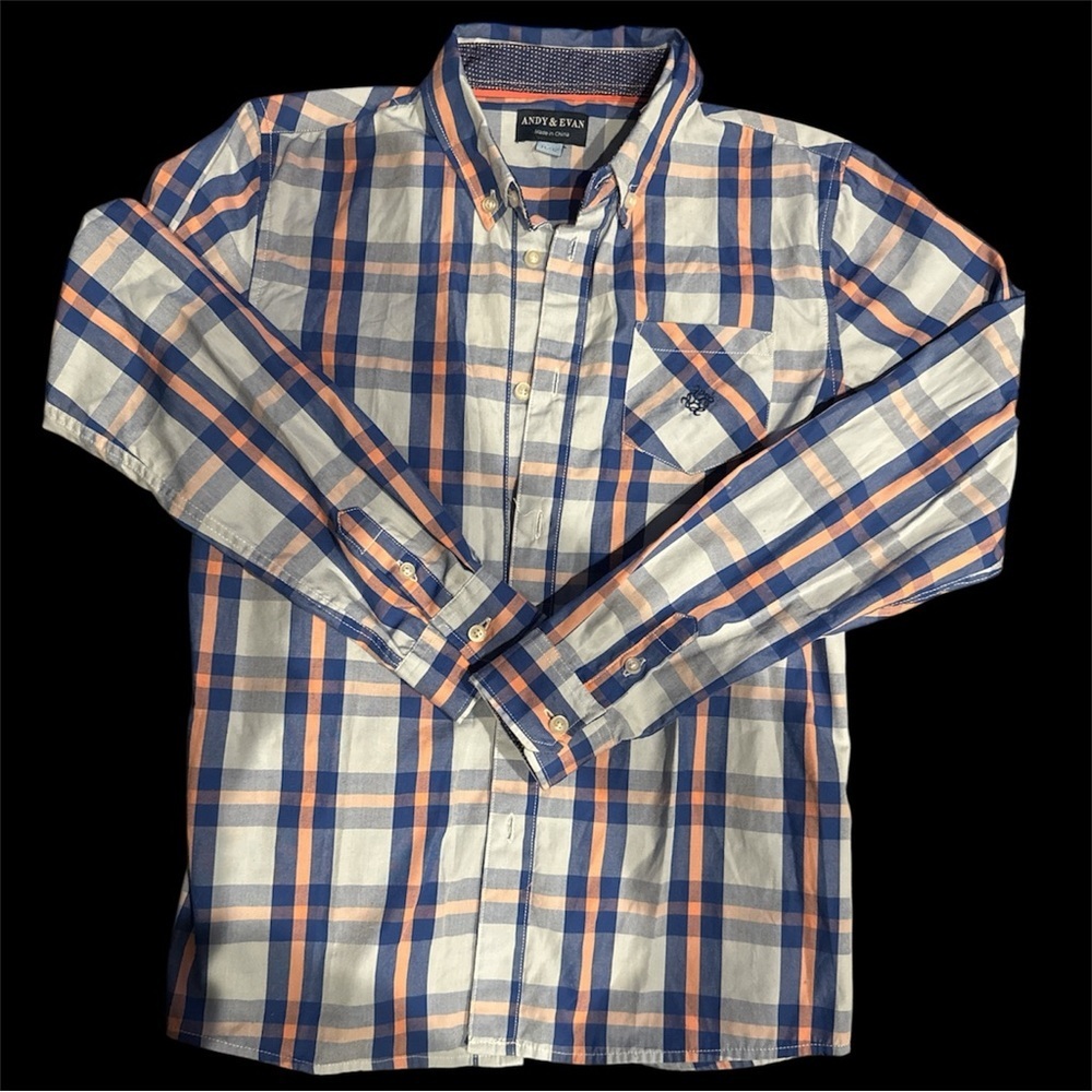 Andy & Evan Boys Collared Button Down Blue Check Size 11 / 12